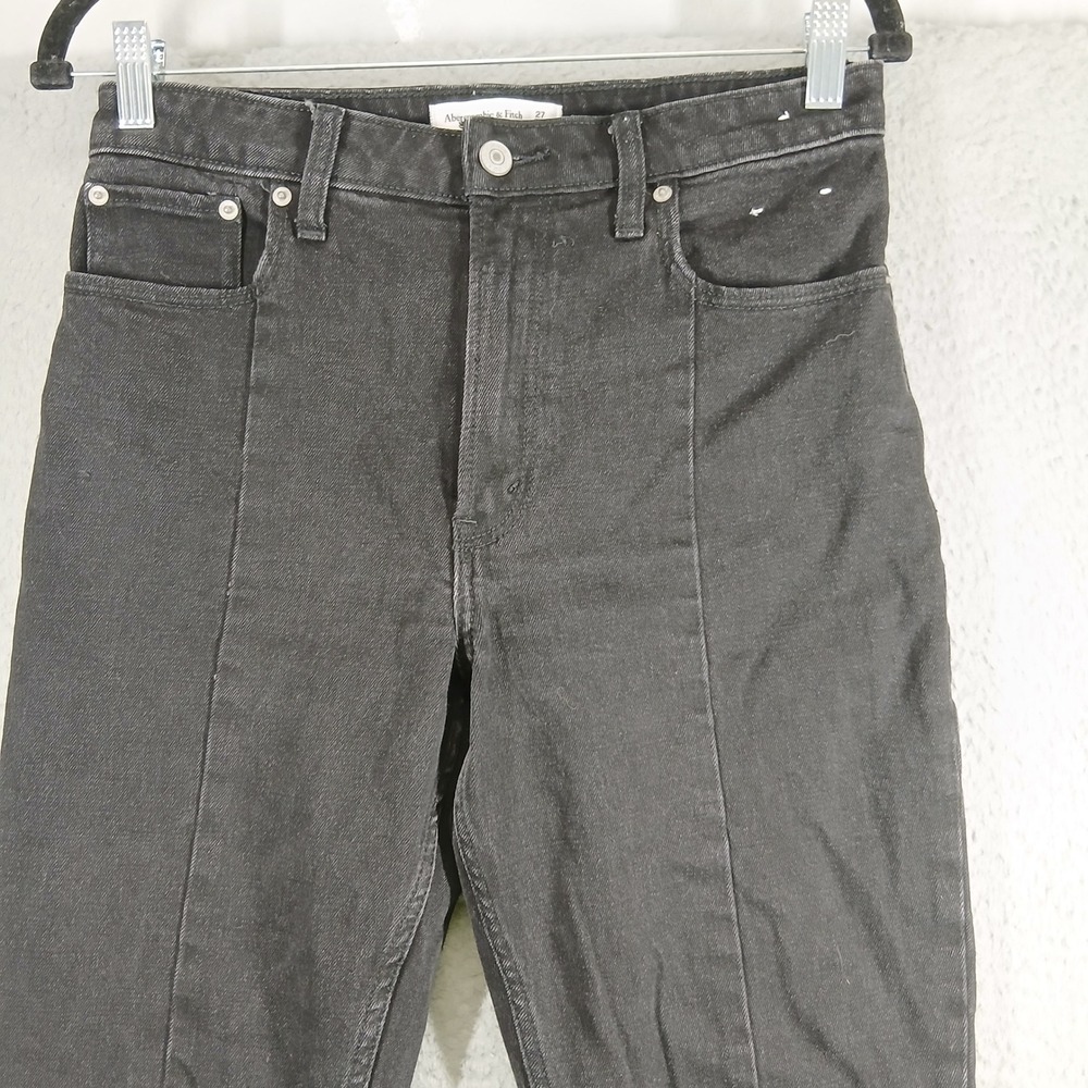 Abercrombie & Fitch Skinny High Rise Jeans Seam Detail Raw Hem Black Size 27/4 - Picture 6 of 16